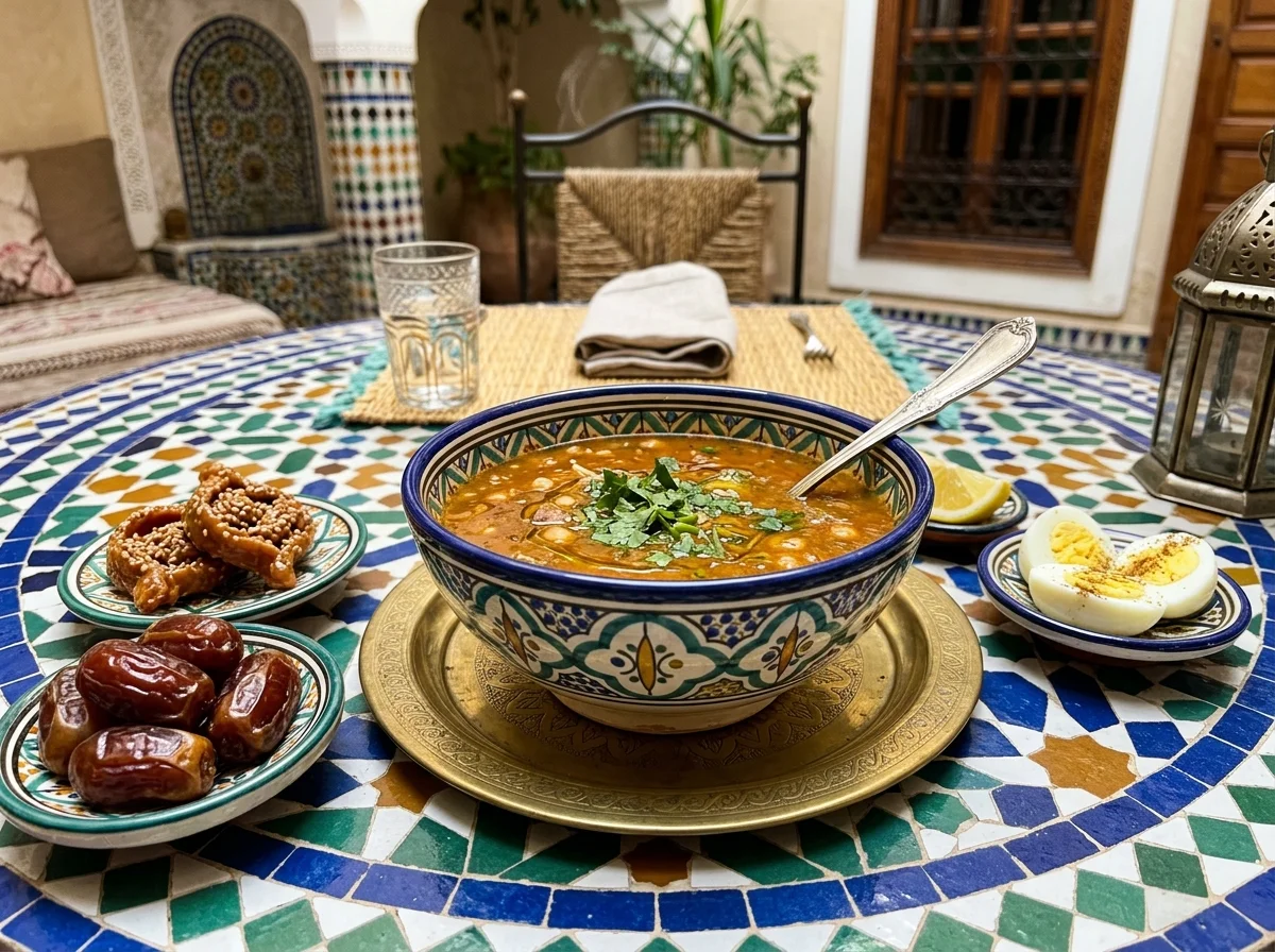 HARIRA MAROCAINE (chebakia, dattes, œufs)